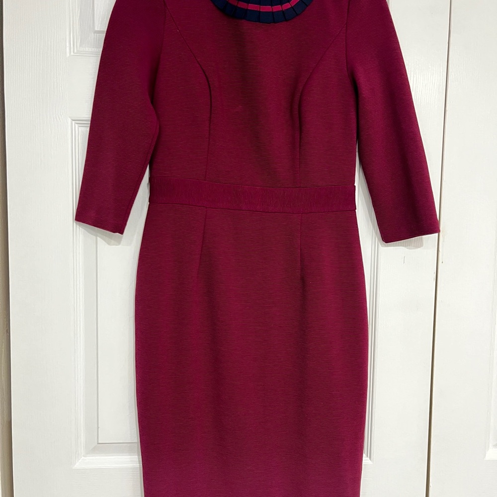 Boden Burgundy Long Sleeve Dress with Plaid Detail NWOT